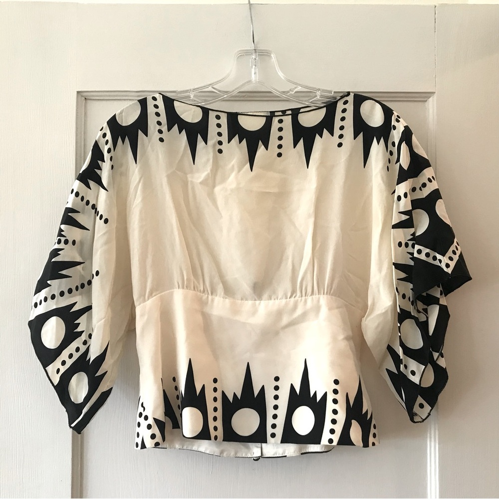 Anna Sui for Anthropologie | Silk Deco Geometric Print Blouse 2